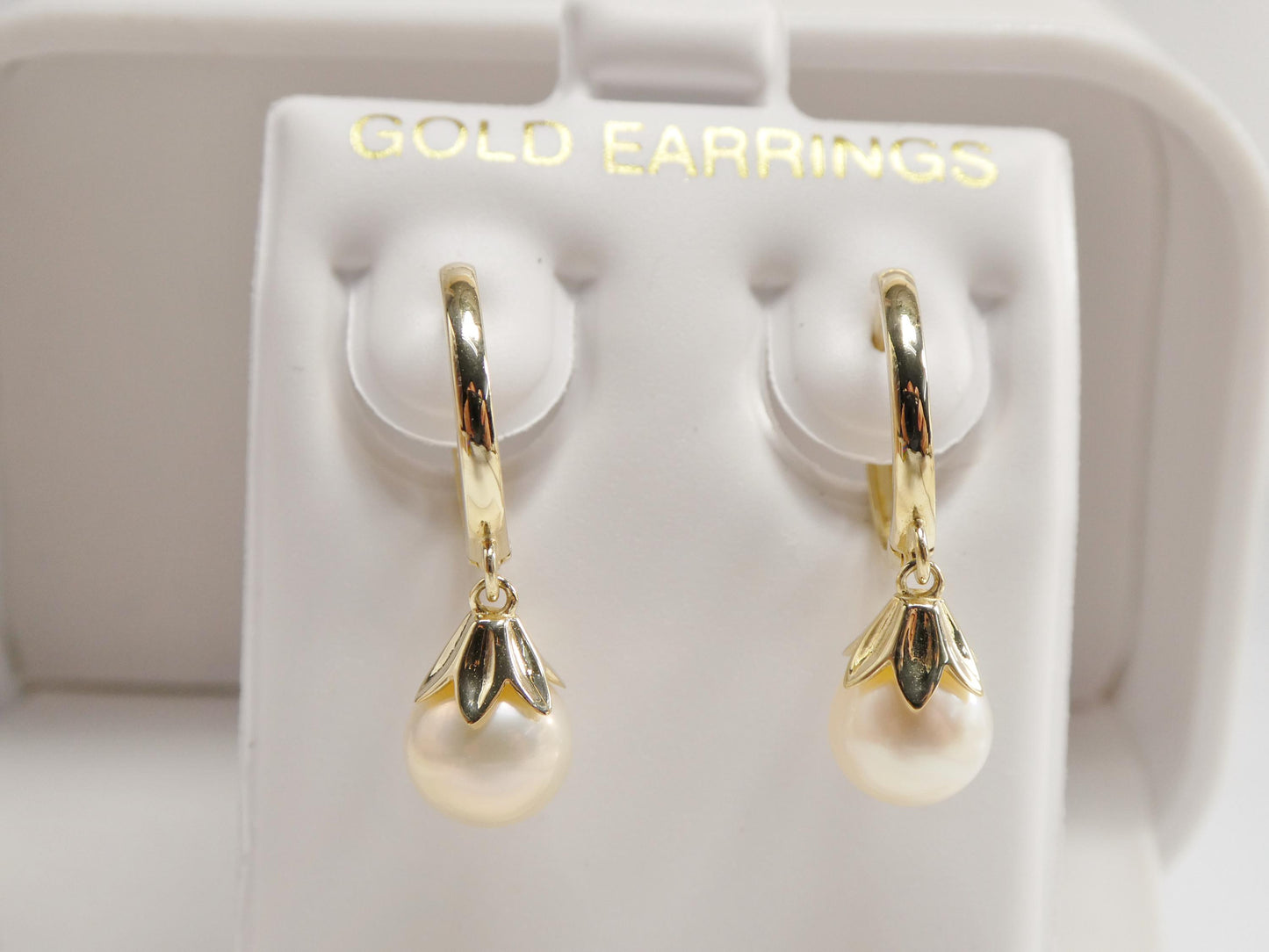 real 10k solid yellow gold shell cultured freshwater pearl plain hoop huggie earrings