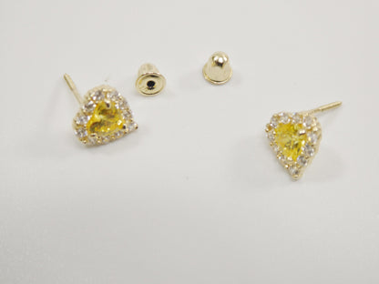 10k Real Solid Yellow Gold Screw Back Children Birth Stone Earrings Heart Shape