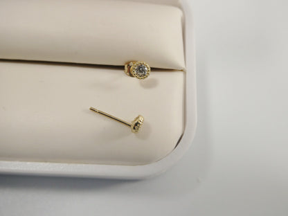 Real 10k Solid Yellow Gold Push Post 3mm Stone Small Stud Earrings