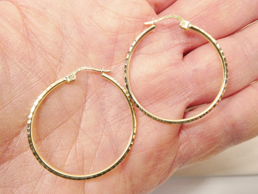 10k real solid yellow gold full diamond cut hoop earrings
