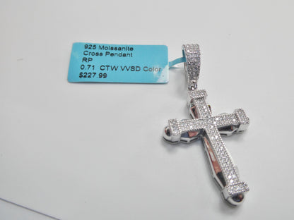 Real 925 Sterling Silver 22 Inch Flat Chain and Moissanite Cross Pendent Charm