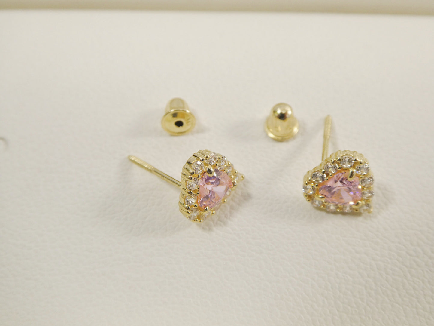 10k real solid yellow gold screw back children birth stone earrings heart shape