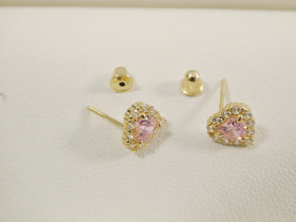 10k Real Solid Yellow Gold Screw Back Children Birth Stone Earrings Heart Shape