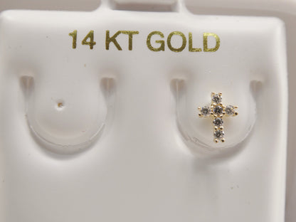 14k Real Solid Yellow Gold Cross Nose Ring