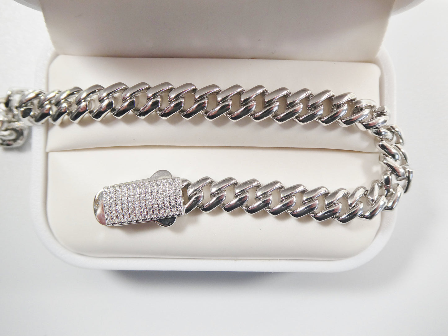 real 925 sterling silver 7mm solid Monaco style 14k white gold color finish