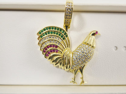 Real 925 Sterling Silver Colorfully Large Rooster Pendent
