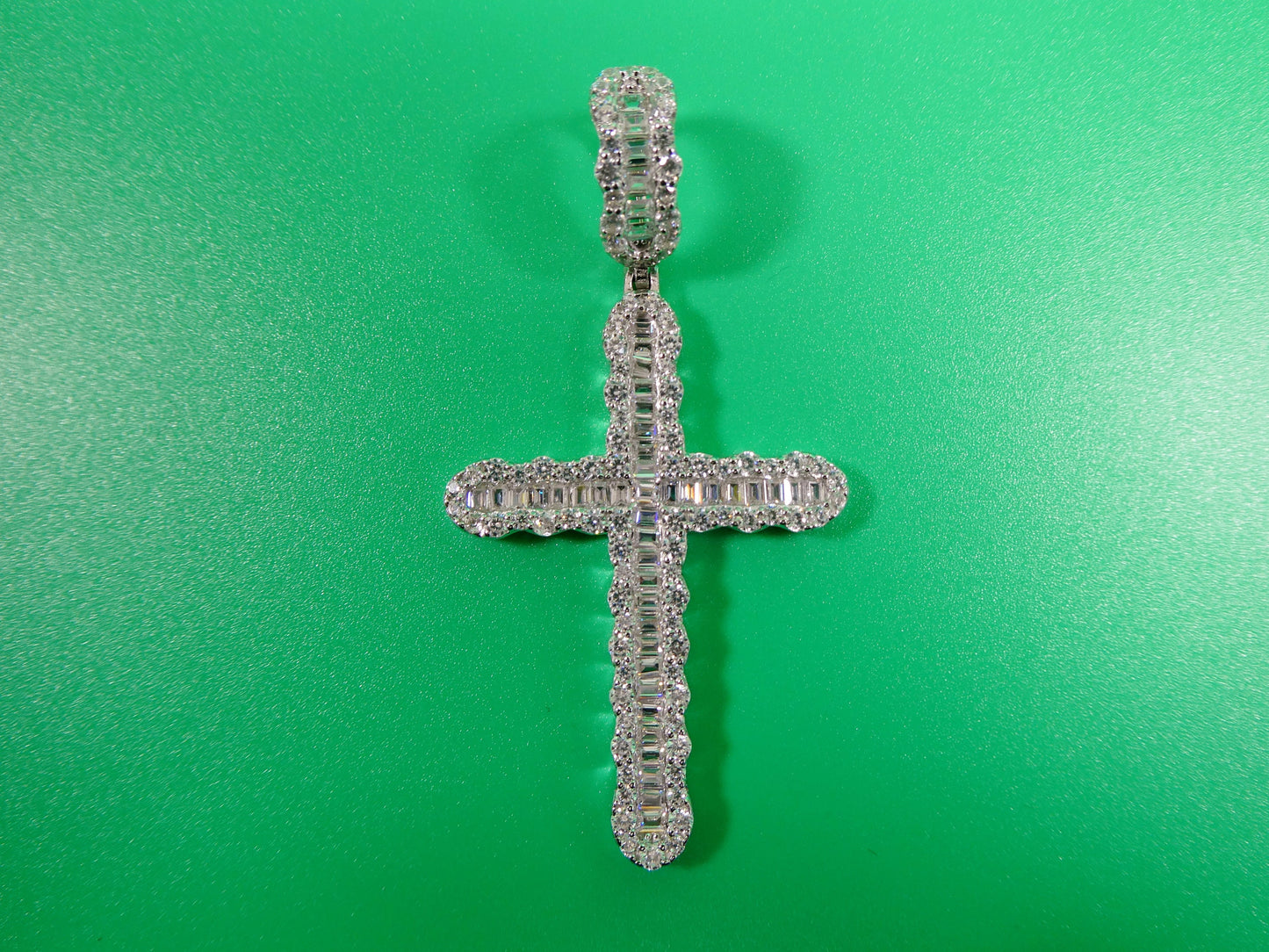 14k white gold color tone large cross charm pendent over real 925 sterling silver