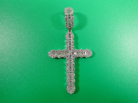 14k white gold color tone large cross charm pendent over real 925 sterling silver
