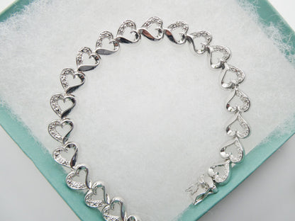 Real  925 Sterling Silver Heart Diamond Bracelet