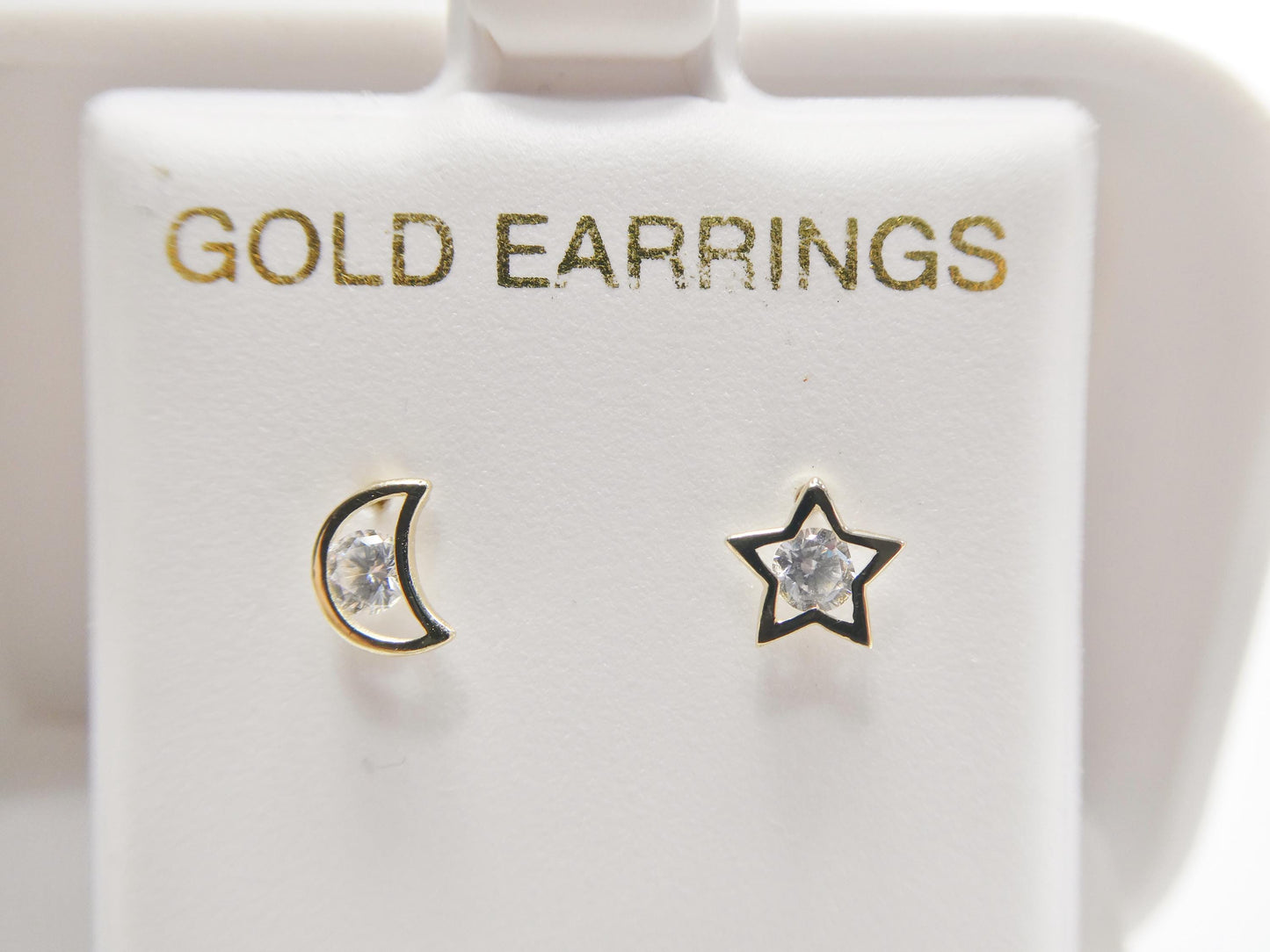 10k real solid gold moon and star push back earrings
