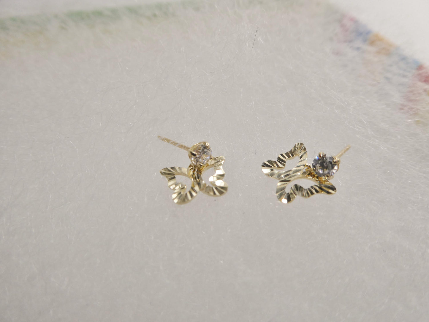 real 10k solid yellow gold design butterfly dangling push post earrings