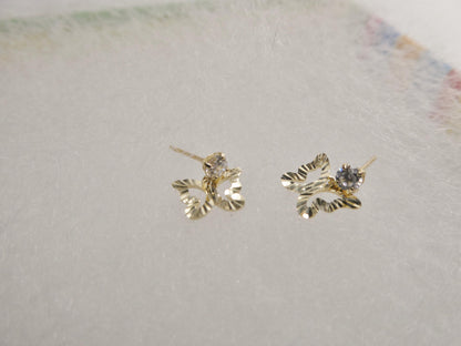 Real 10k Solid Yellow Gold Design Butterfly Dangling Push Post Earrings