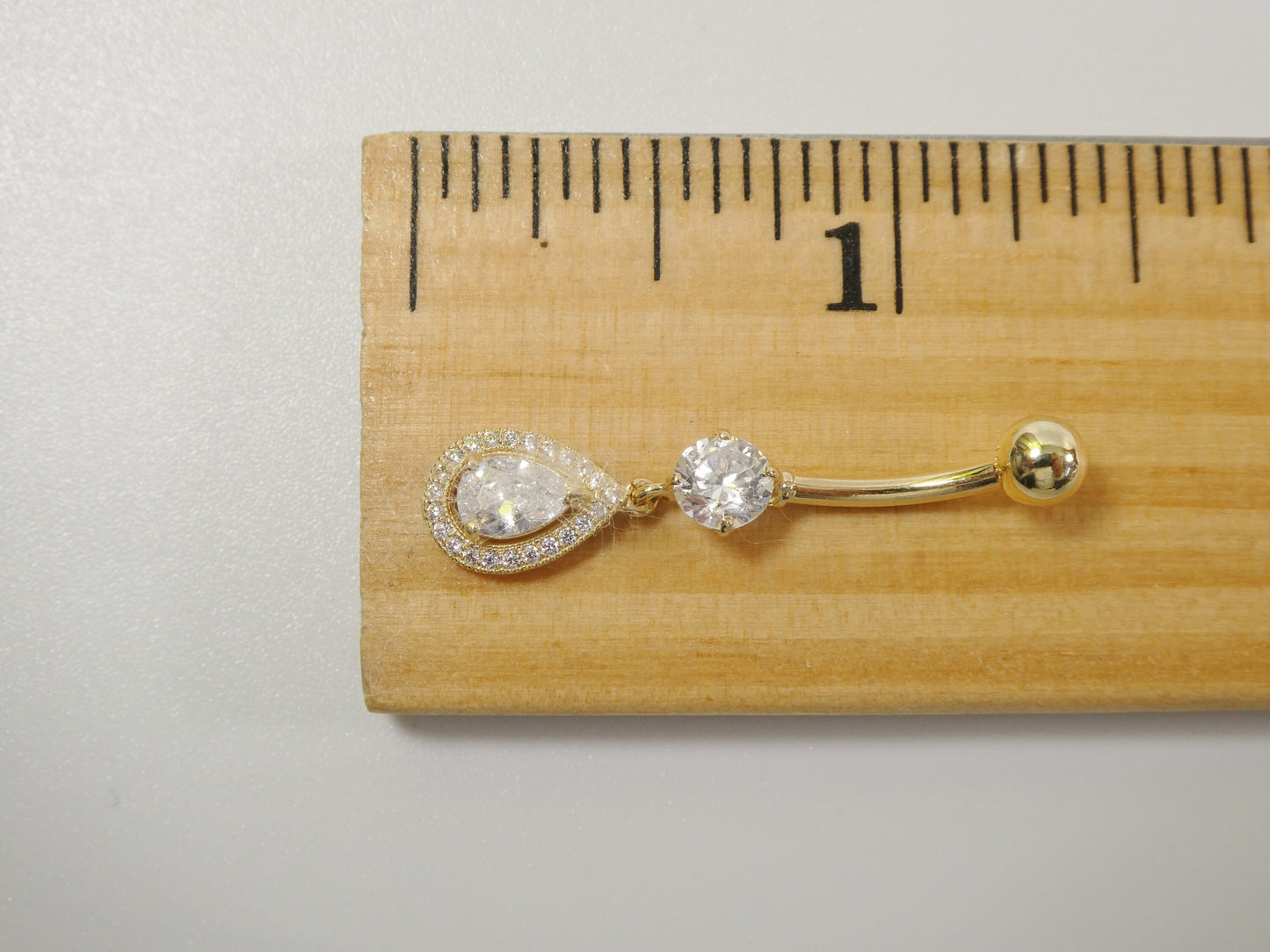 14k real solid yellow gold tear drop design belly button ring piercing