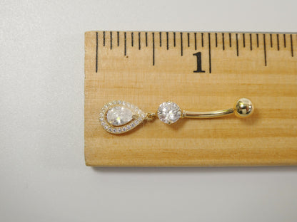 14k Real Solid Yellow Gold Tear Drop Design Belly Button Ring Piercing