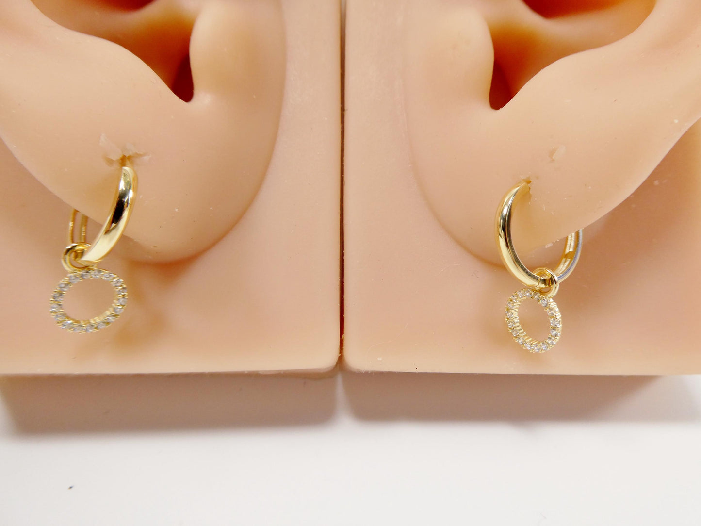 real 10k solid yellow gold circle dropping daith hoop huggie earring