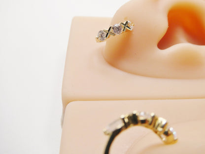 Real 10k Solid Yellow Gold XO Hoop Huggie Earrings