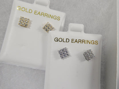Real 10k Solid Yellow Gold Square Push Post Stud Earrings