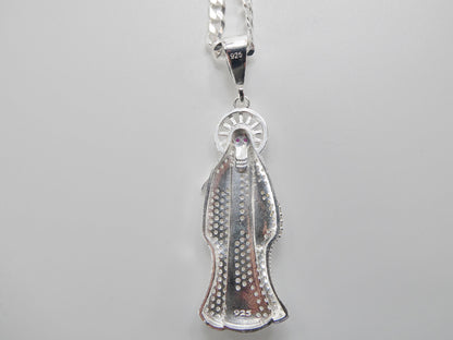 Real 925 Sterling Silver 22 inch Flat Chain And Large Santa Muerte Pendent Charm