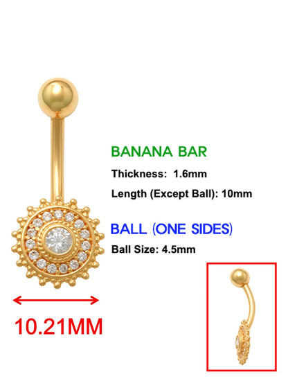 14k Real Solid Yellow Gold Round Shape Belly Button Ring Piercing