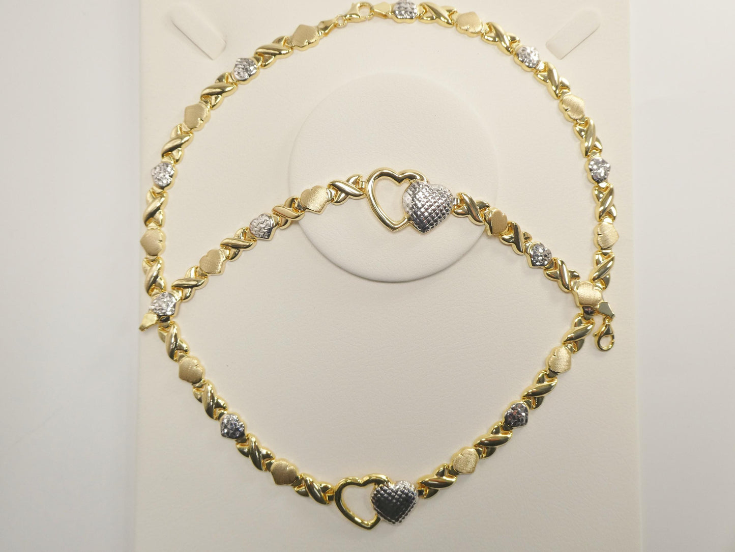 real 925 sterling silver xo heart stampato set necklace and bracelet