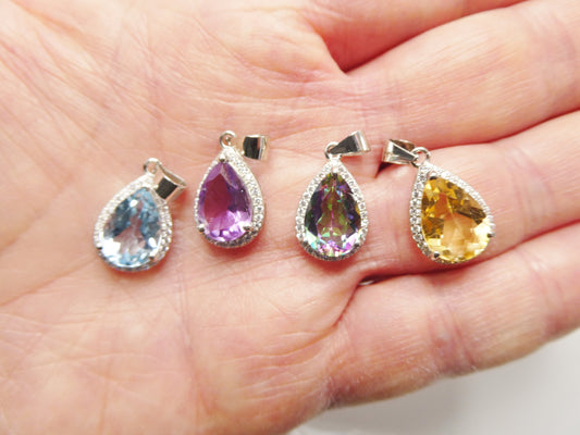 real 925 sterling silver 18 inch flat chain and genuine mystic teardrop pendent charm