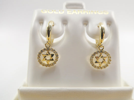 10k real solid gold star David dangle on plain huggie fancy earrings
