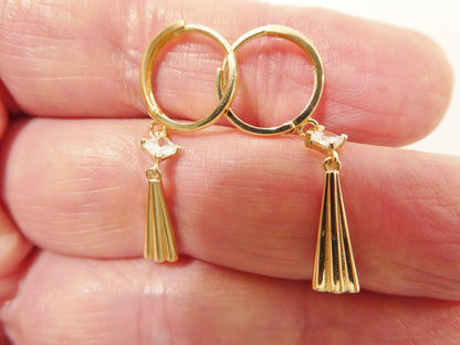 Real 10k Solid Yellow Gold Teardrop Hoop Huggie Earrings