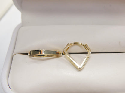 Real 10k Solid Yellow Gold Designer Plain Triangle Polish Hoop Huggie Earrings