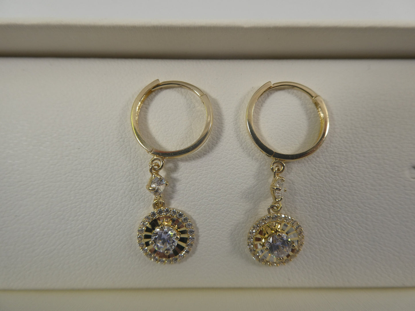 10k real yellow gold circle 4mm center dangle plain huggie earrings