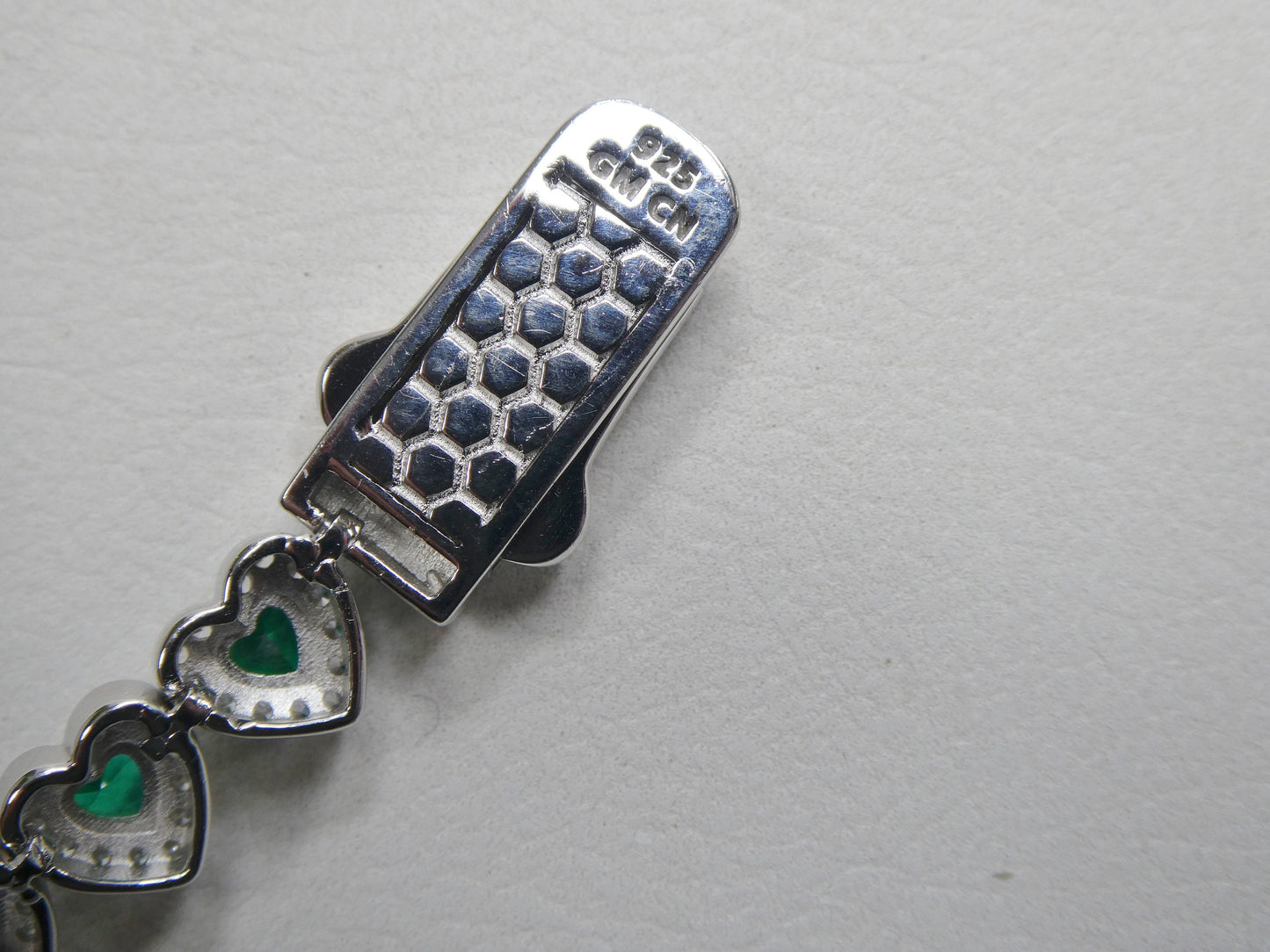 real  925 sterling silver heart emerald stone color necklace