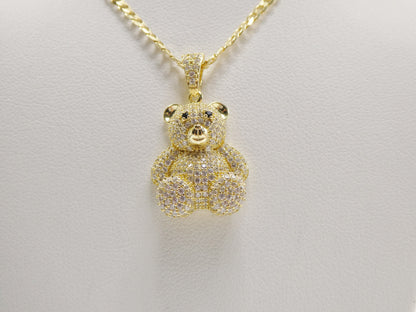 925 Sterling Silver Teddy Bear Set Chain and Pendent