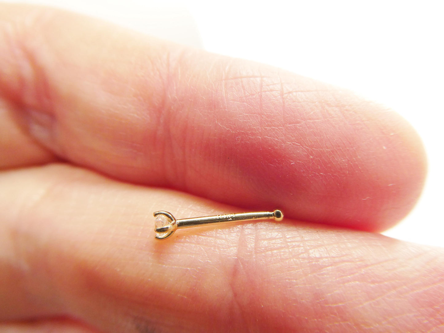 14k real solid yellow gold 2MM long post nose ring
