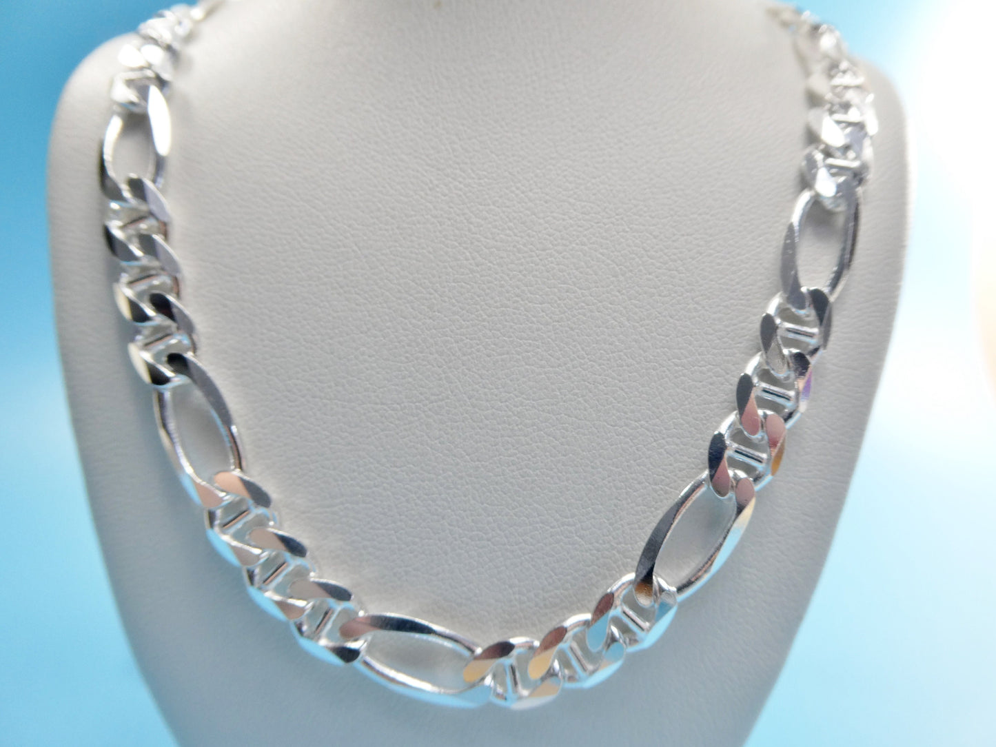new style real 925 sterling silver 7.5MM Italian figaro / mariner solid chain lobster lock clasp