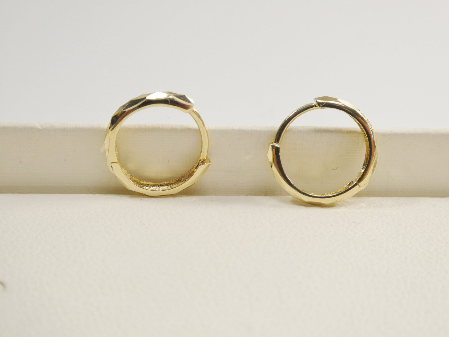 real 10k solid yellow gold 11.8mm laser cut hoop huggie earrings