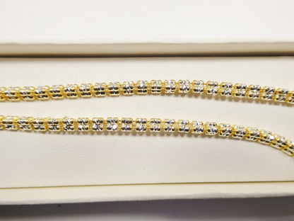 Real 925 Sterling Silver 3 Line Diamond Cut Ice Link Chain Necklace