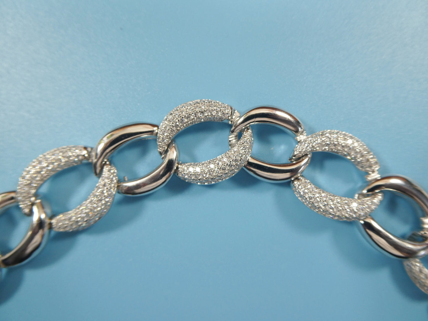 7 inch 14k white gold color tone over real 925 sterling silver fancy curb bracelet