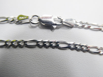 Real 925 Sterling Silver 2.8mm Italian Figaro Solid Chain Lobster Lock Clasp