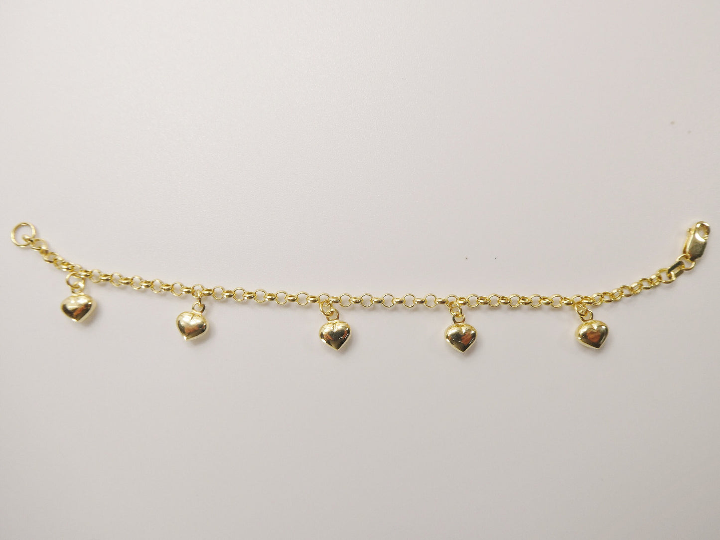 real 10k solid yellow gold 5.5/ 6.5 inch children/women heart dangling cable bracelet