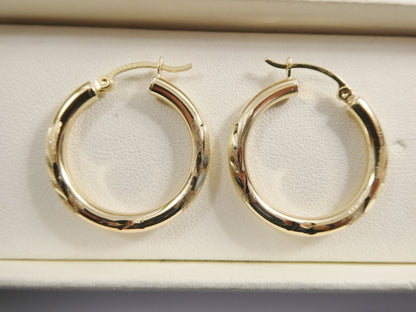 10k Real Solid Yellow Gold Diamond Cut Hoop Earrings