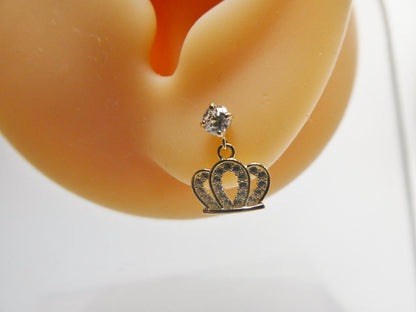 Real 10k Solid Yellow Gold Crown Push Post Earrings
