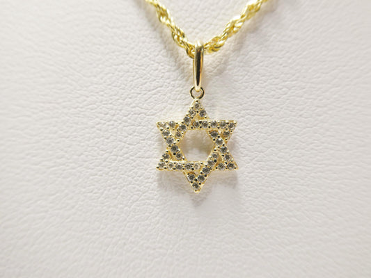14k real solid yellow gold star David pendent and rope necklace
