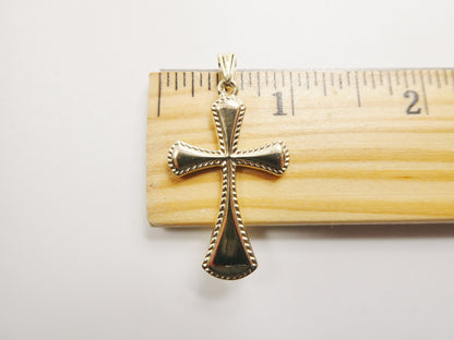14k Real Solid Yellow Gold Super High Polish Cross Pendent and Robe Necklace