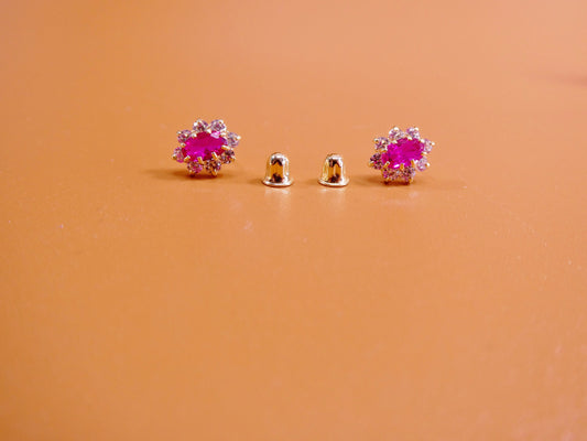 14k real solid yellow gold screw back children earrings birth stone oval shape