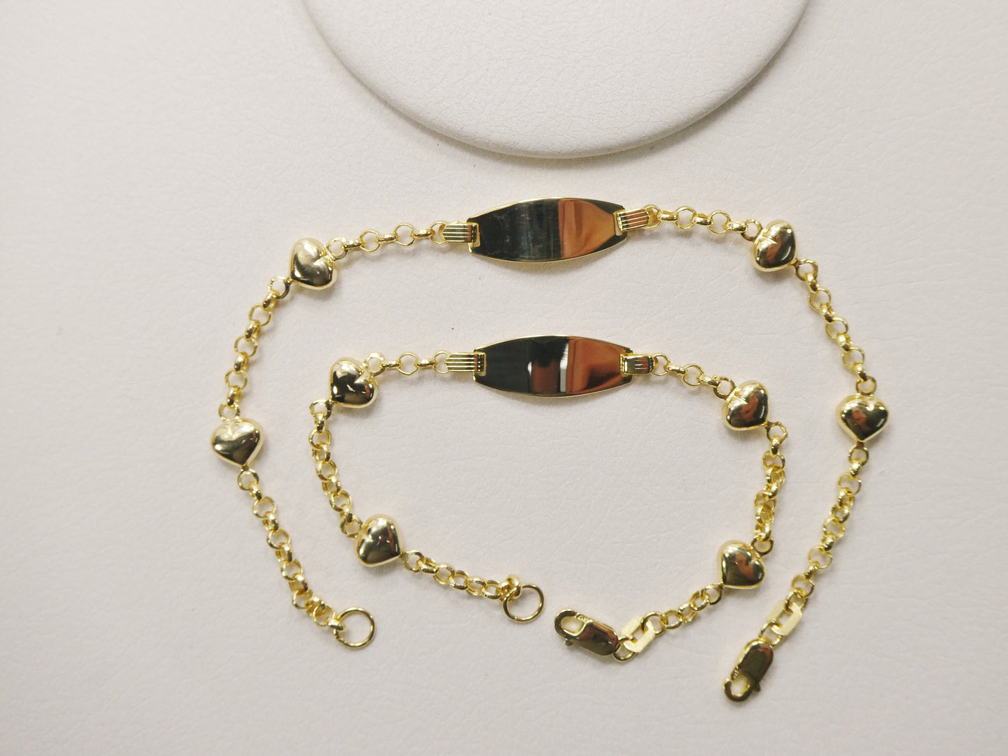 real 10k solid yellow gold 5.5/ 6.5 inch children/women double heart id bracelet
