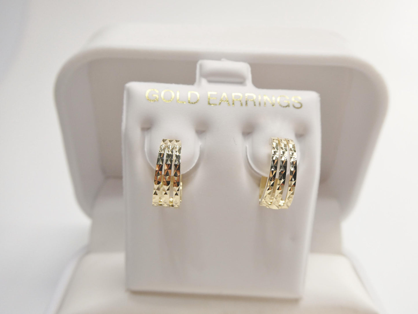 real 10k solid yellow gold designer diamond cut hoop huggie earrings