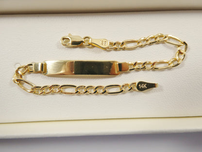 14K Real Solid Yellow Gold 6 Inch Figaro Style Baby ID Bracelet