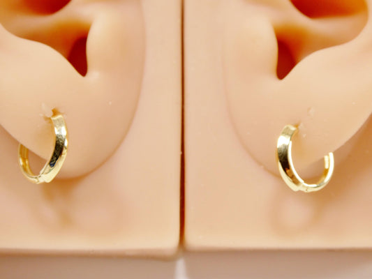 real 10k solid yellow gold designer polish hoop huggie earrings