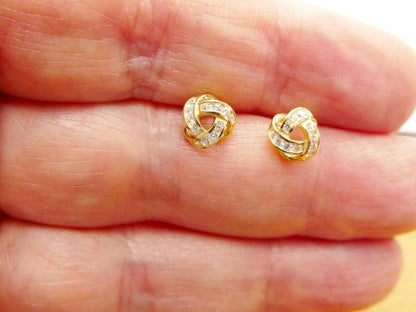 Real 10k Solid Yellow Gold Push Post Full Stone Setting Love Knot Stud Earrings