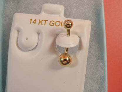 14k Real Solid Yellow Gold High Polish Ball Belly Button Ring Piercing