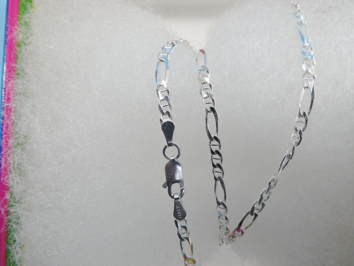 new style real 925 sterling silver 3MM Italian figaro / mariner solid chain lobster lock clasp